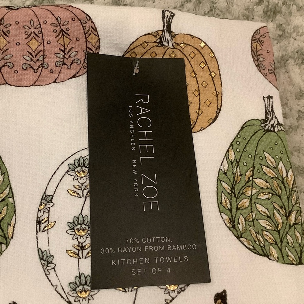 Rachel Zoe Multicolor Pumpkin Tea Towels Set of 4 NWT Cotton Blend 18x28” - Picture 6 of 16
